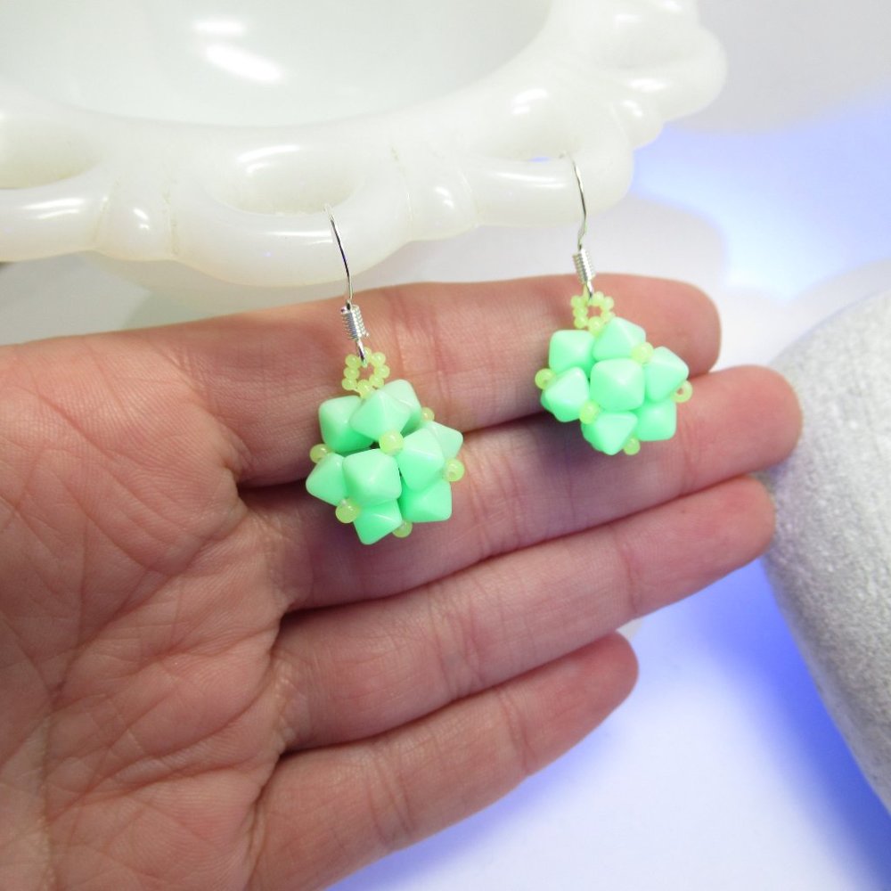 Uranium glass beaded bead earrings